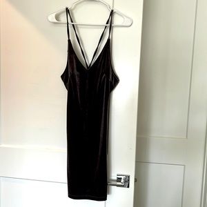 Velvet gray/silver mini dress open eyelet detail on back